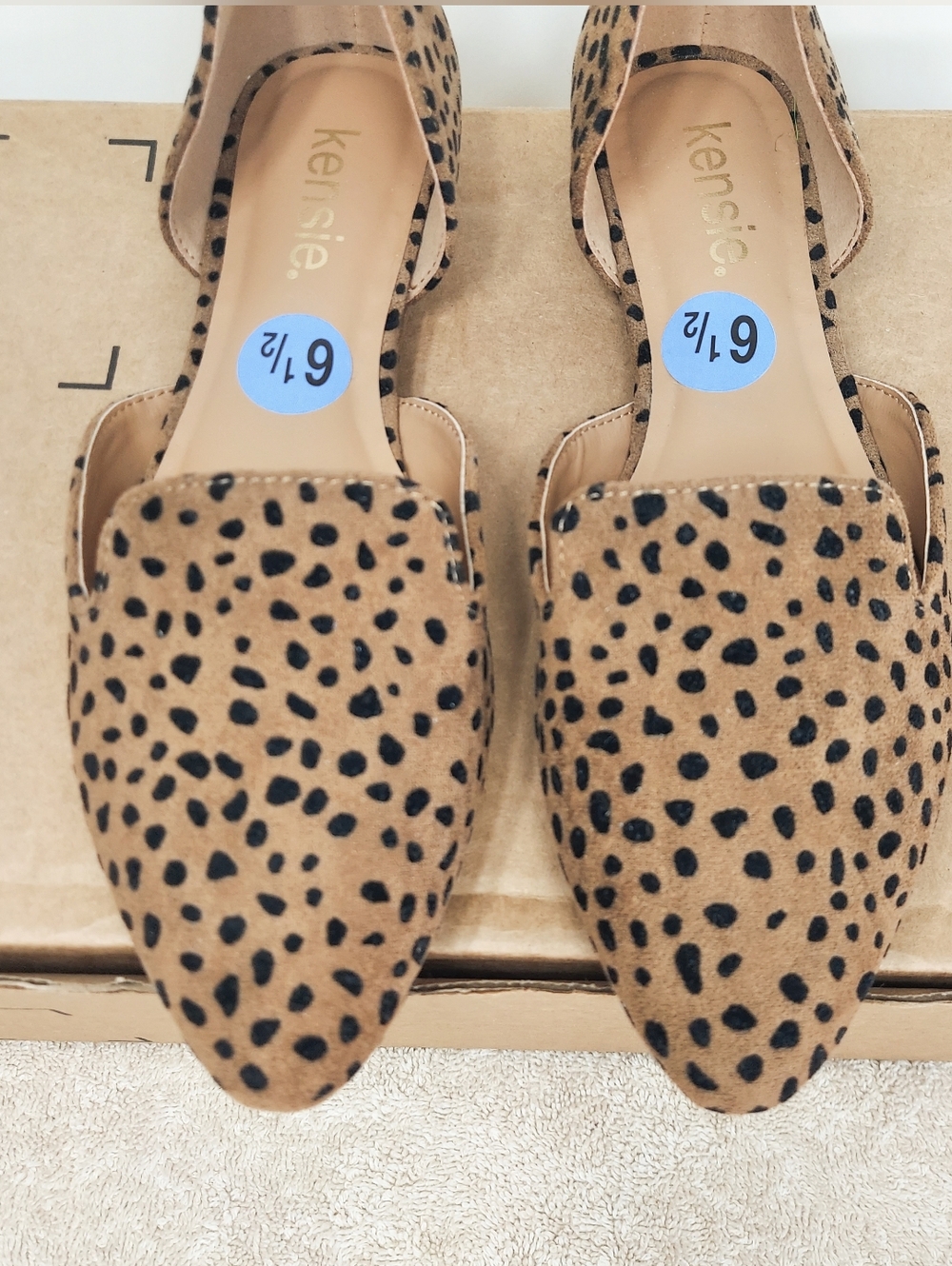 Kensie Neutral Tan/Black Leopard Print Cut Out Flat Loafers Women's Size 6.5 New - Picture 6 of 12